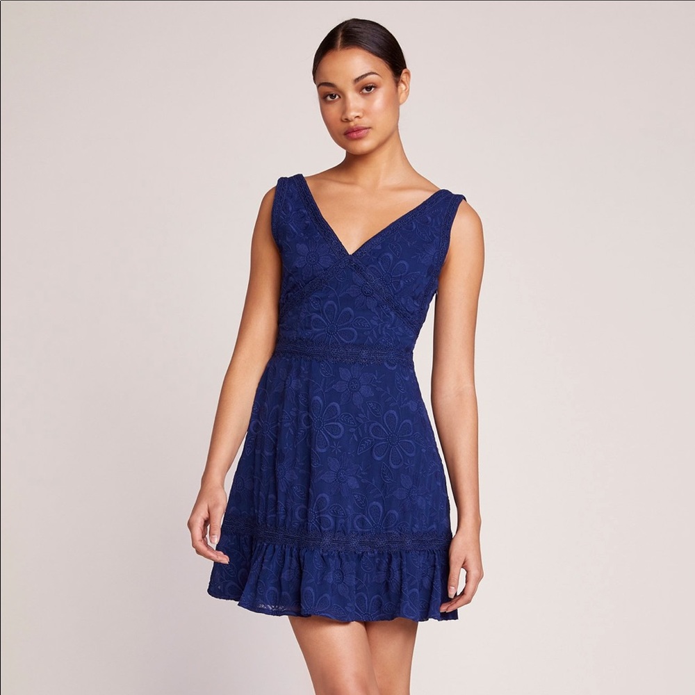 BB Dakota Blue Embroidery Date party Dress spring floral summer neck sexy beach